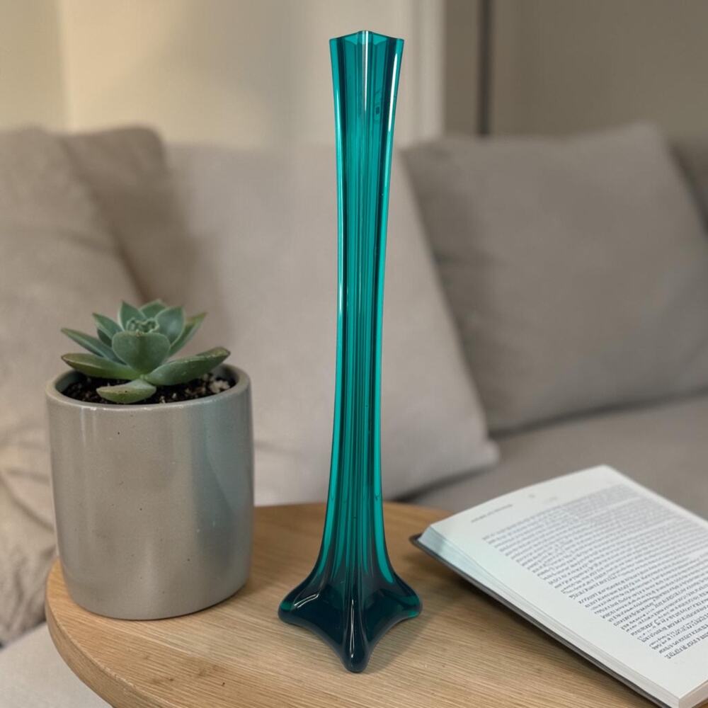 Tall vintage- Dark Teal - Murano Style Eiffel Tower Vase, 16”